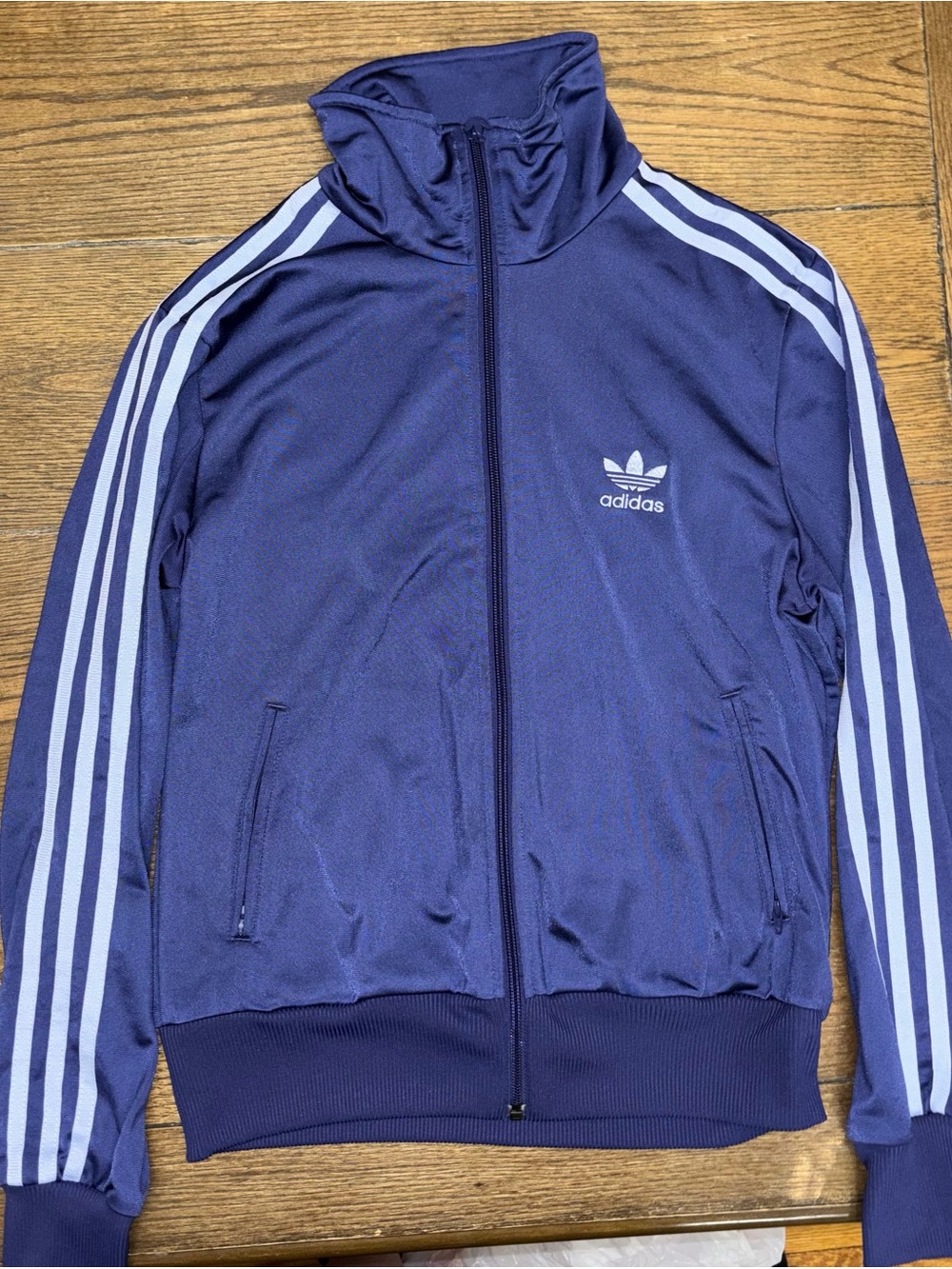 Adidas Women's Purple Track Jacket with Signature Three Stripes